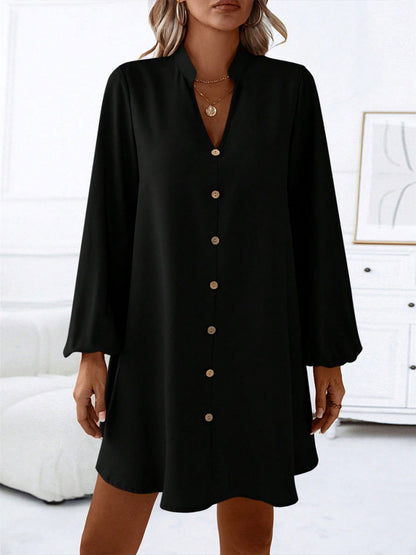 Notched Long Sleeve Mini Dress - JDrop.Shop