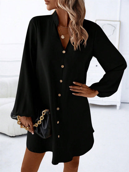 Notched Long Sleeve Mini Dress - JDrop.Shop