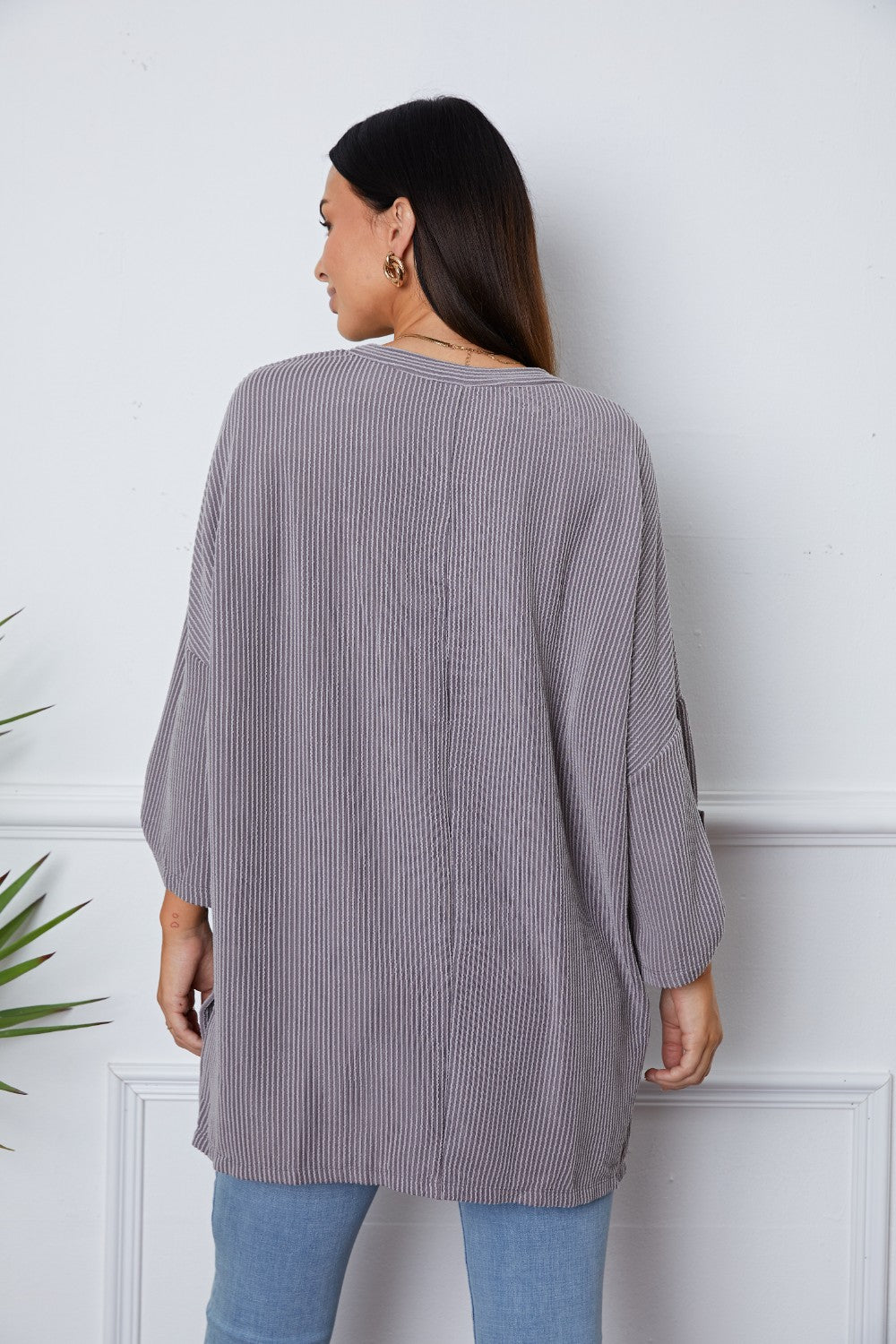 Notched Roll-Tab Sleeve Blouse - JDrop.Shop