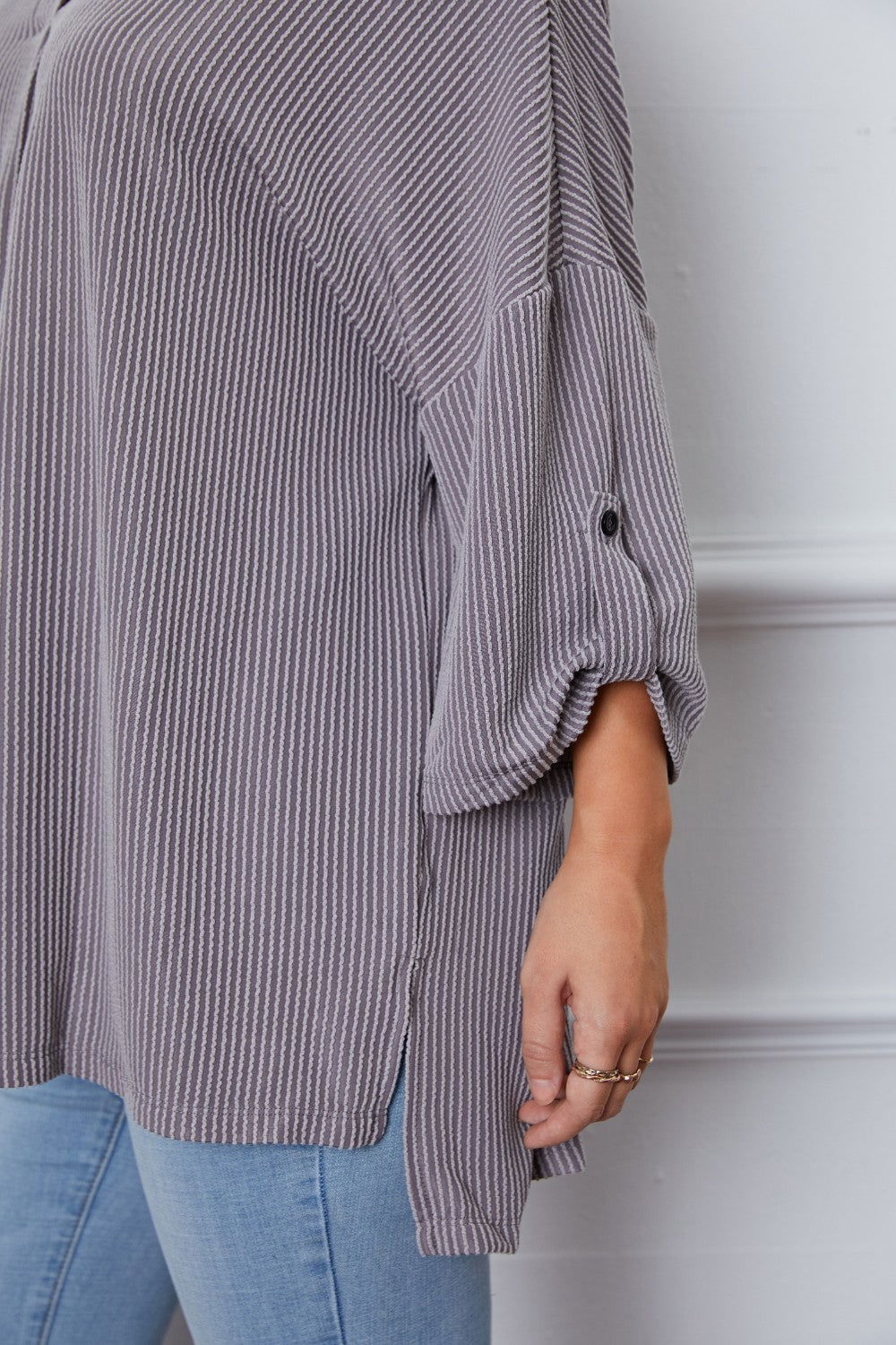 Notched Roll-Tab Sleeve Blouse - JDrop.Shop