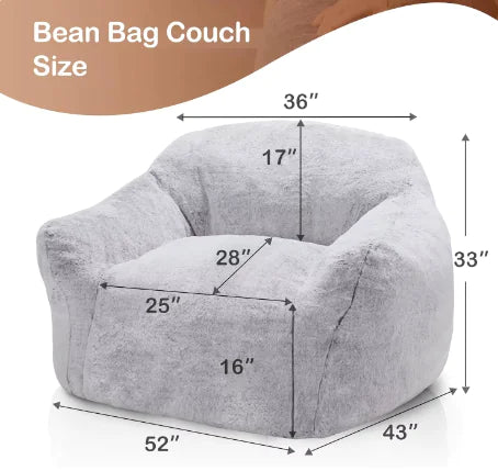 Plush Giant Bean Bag Sofa Chair with Armrests