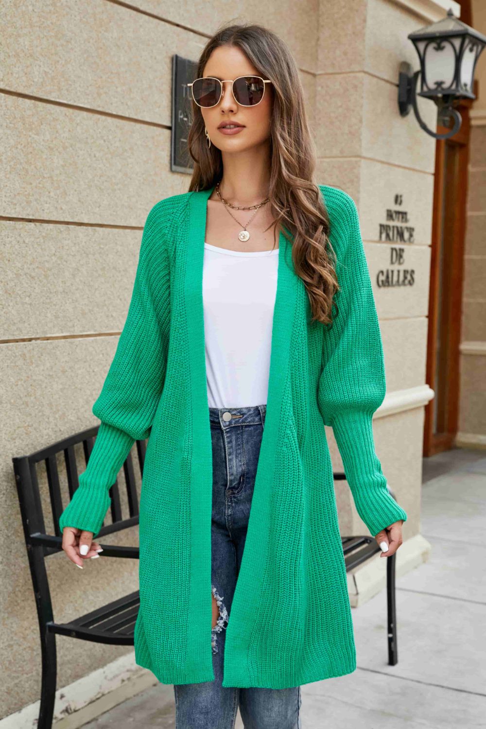 Open Front Lantern Sleeve Cardigan - JDrop.Shop