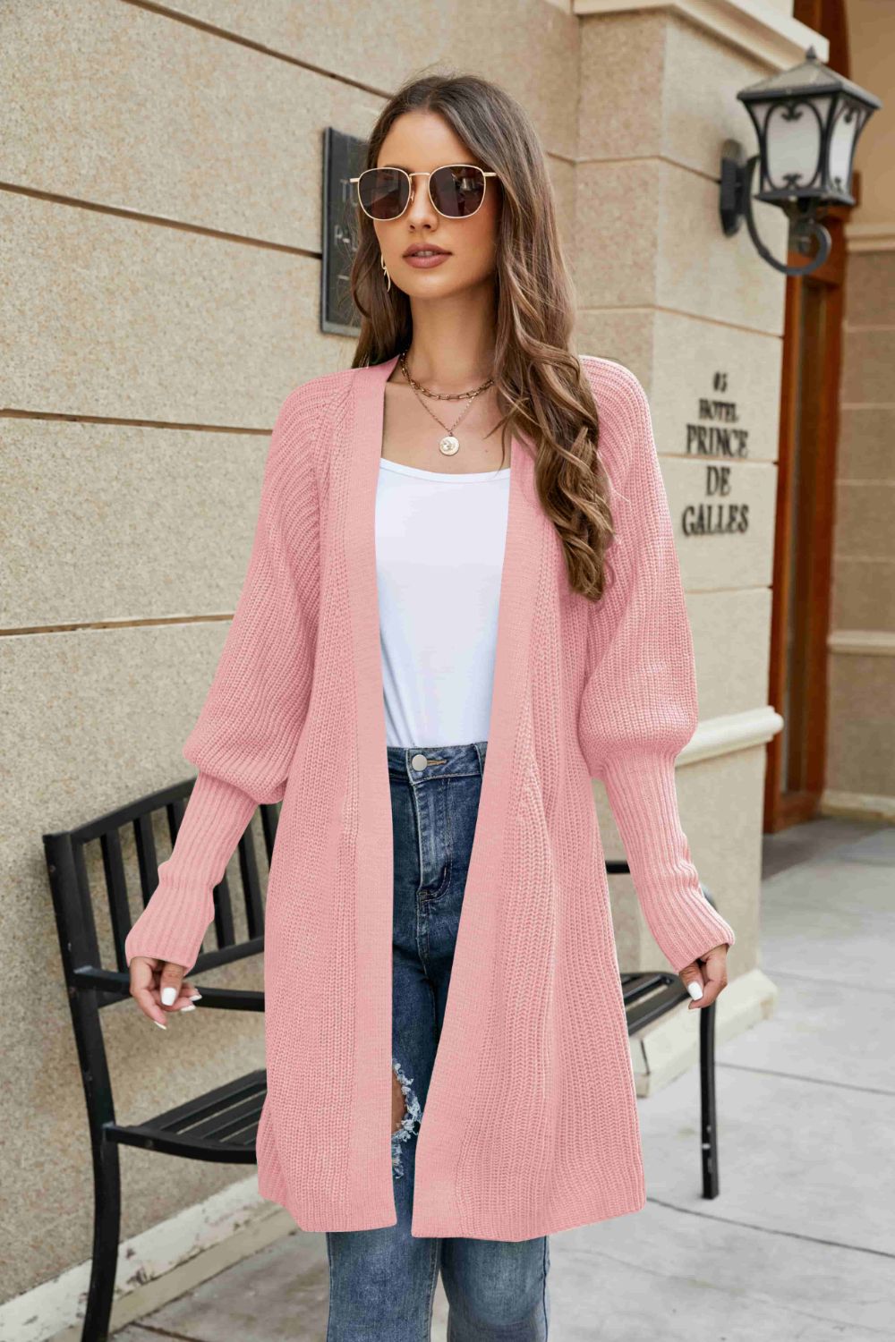 Open Front Lantern Sleeve Cardigan - JDrop.Shop