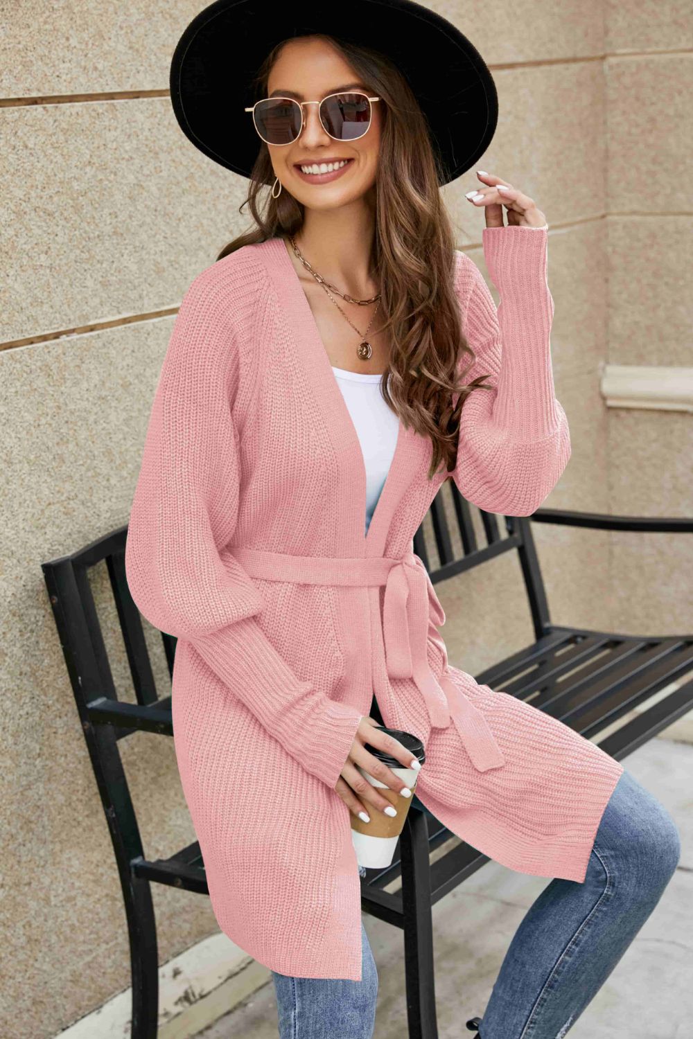 Open Front Lantern Sleeve Cardigan - JDrop.Shop