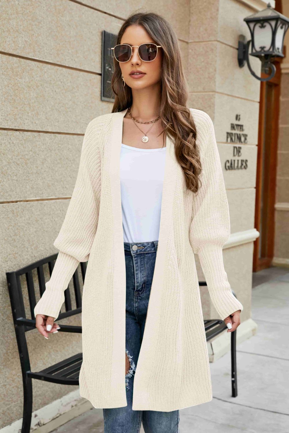 Open Front Lantern Sleeve Cardigan - JDrop.Shop