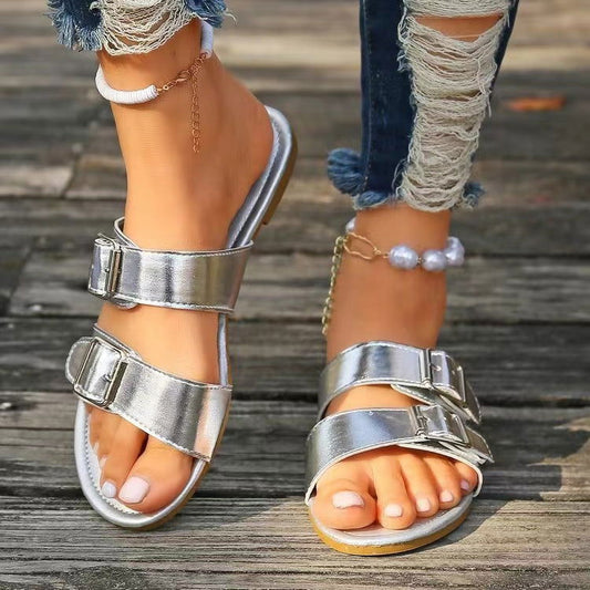 Open Toe Double Buckle Sandals - JDrop.Shop