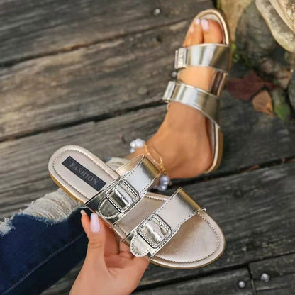 Open Toe Double Buckle Sandals - JDrop.Shop