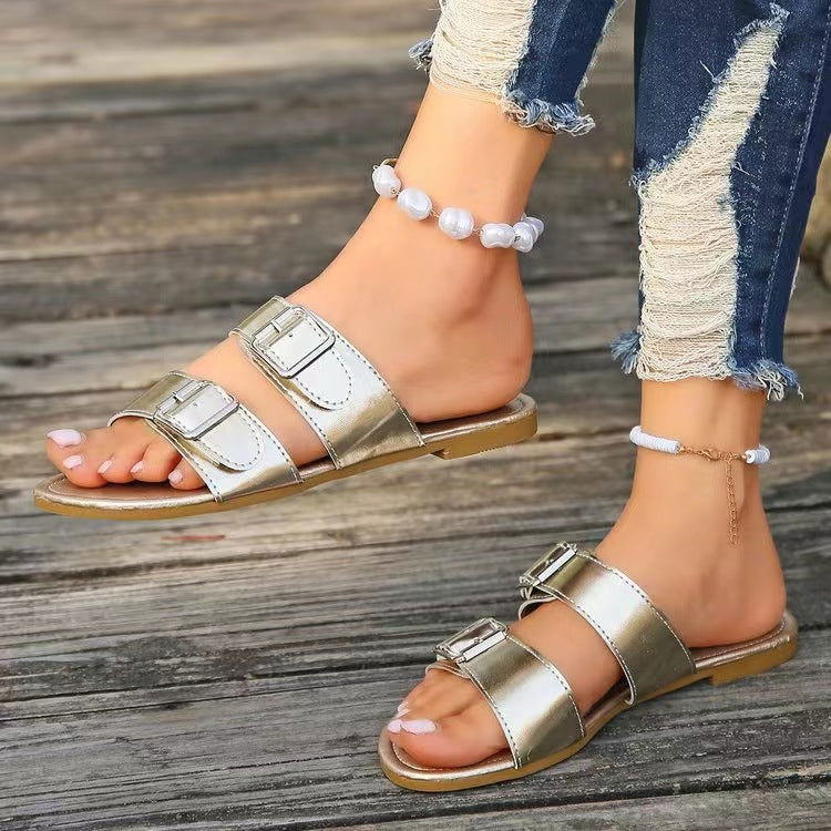 Open Toe Double Buckle Sandals - JDrop.Shop