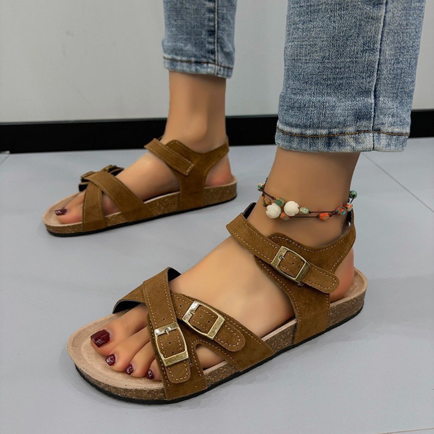 Open Toe Flat Buckle Sandals - JDrop.Shop