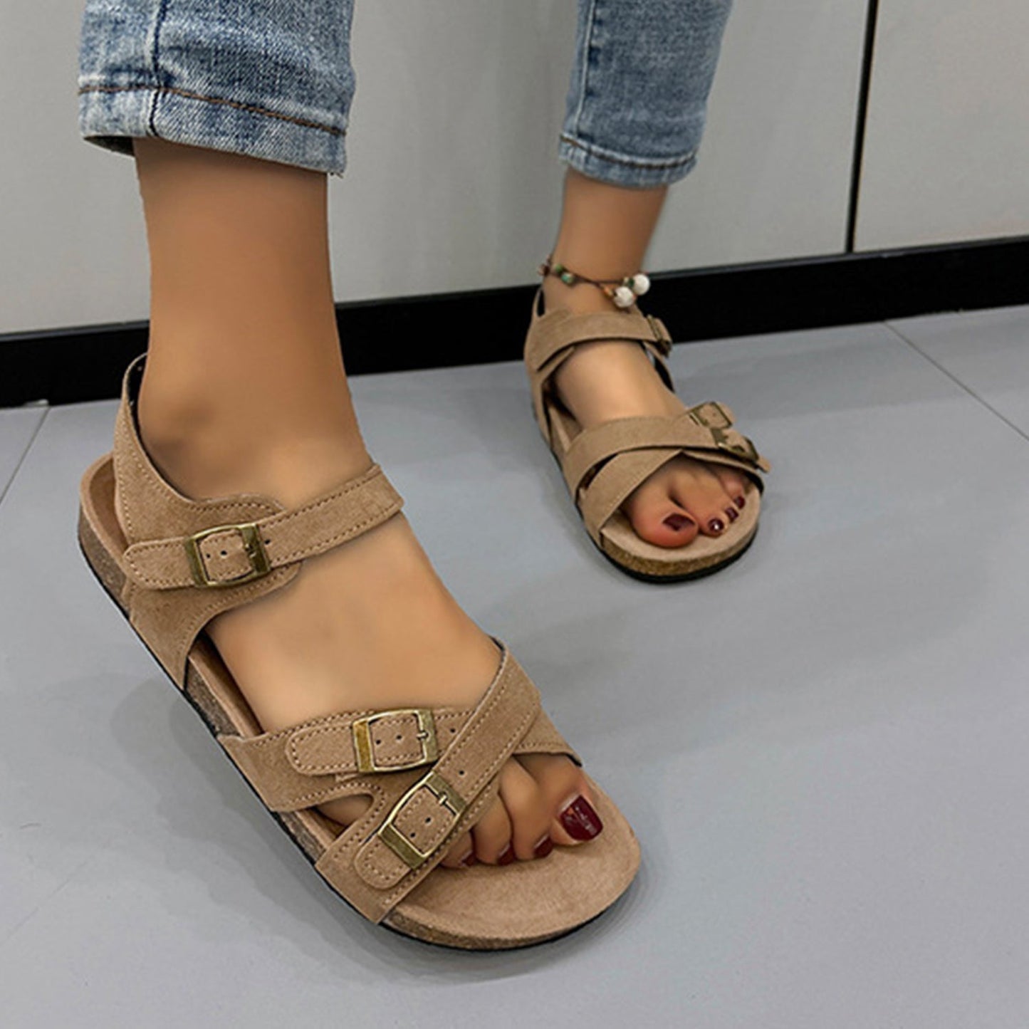 Open Toe Flat Buckle Sandals - JDrop.Shop