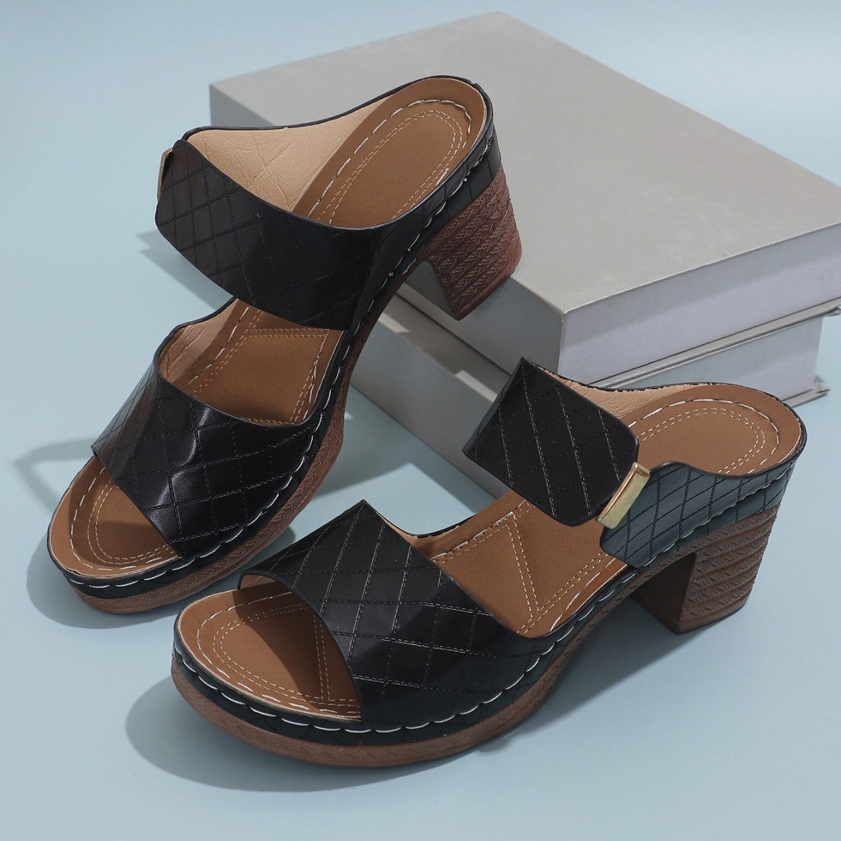 PU Leather Block Heel Sandals - JDrop.Shop