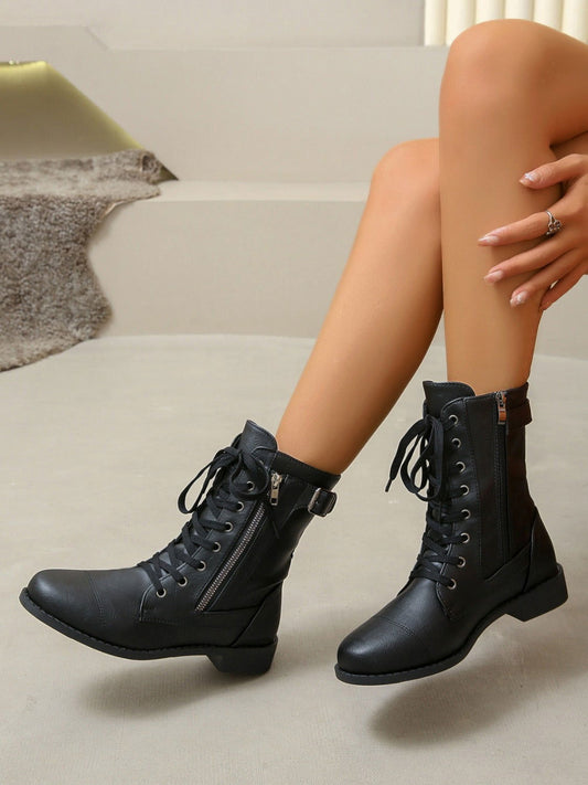 PU Leather Lace-Up Boots - JDrop.Shop