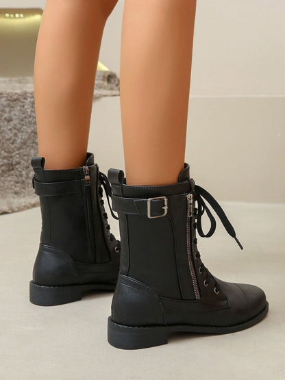 PU Leather Lace-Up Boots - JDrop.Shop