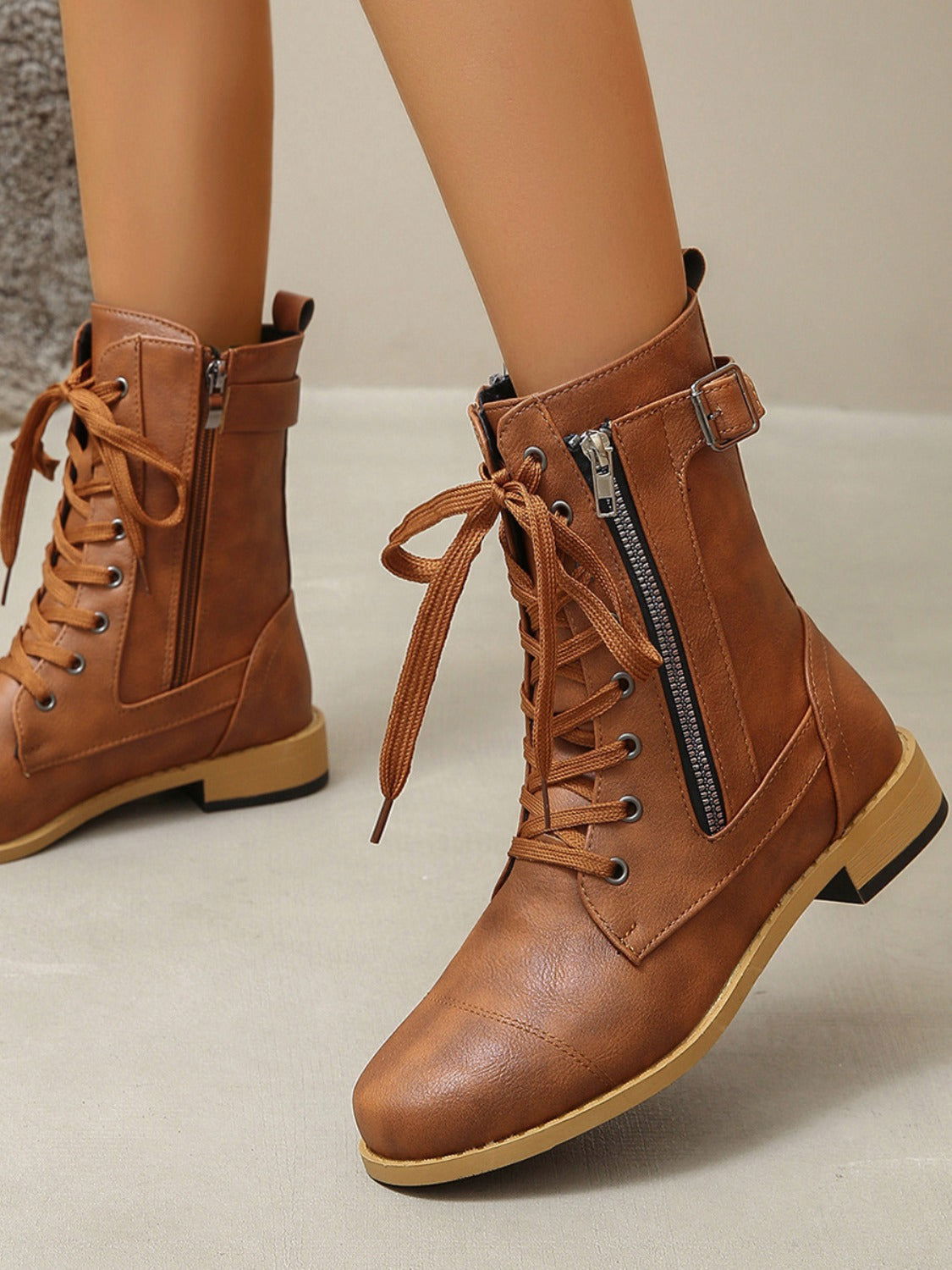 PU Leather Lace-Up Boots - JDrop.Shop