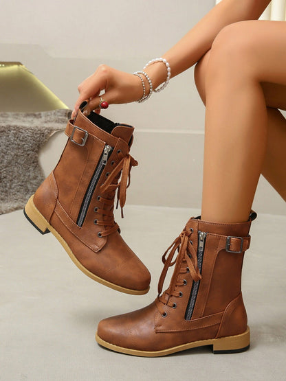 PU Leather Lace-Up Boots - JDrop.Shop