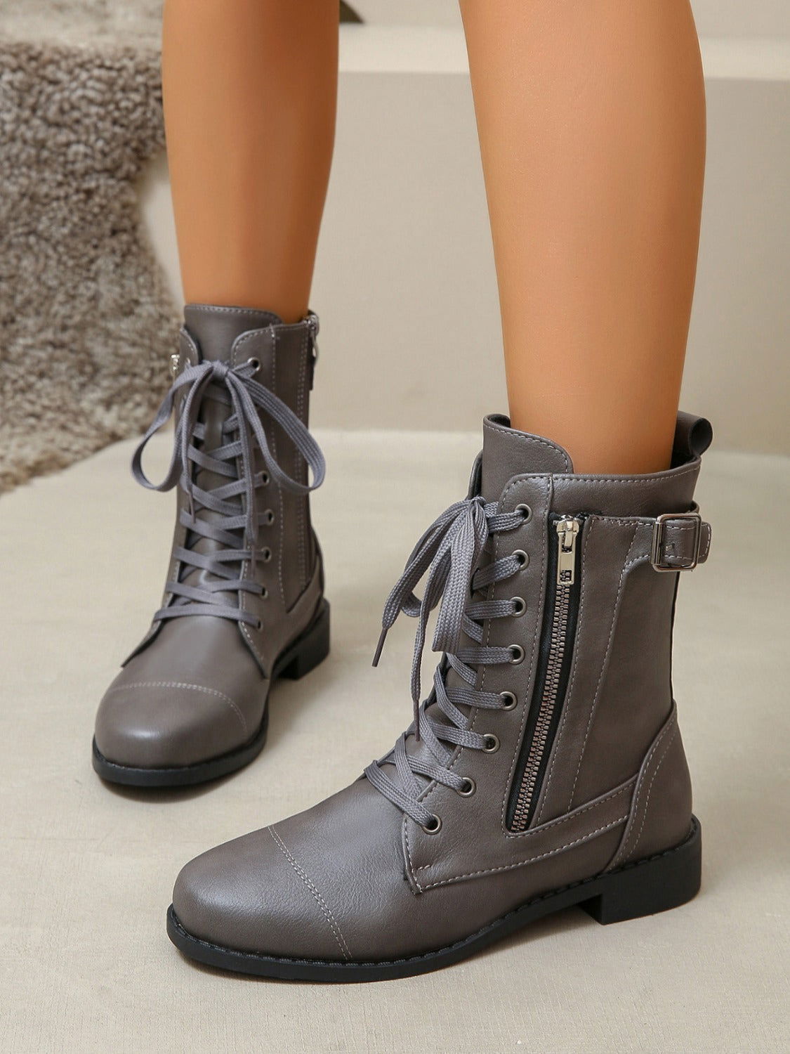 PU Leather Lace-Up Boots - JDrop.Shop