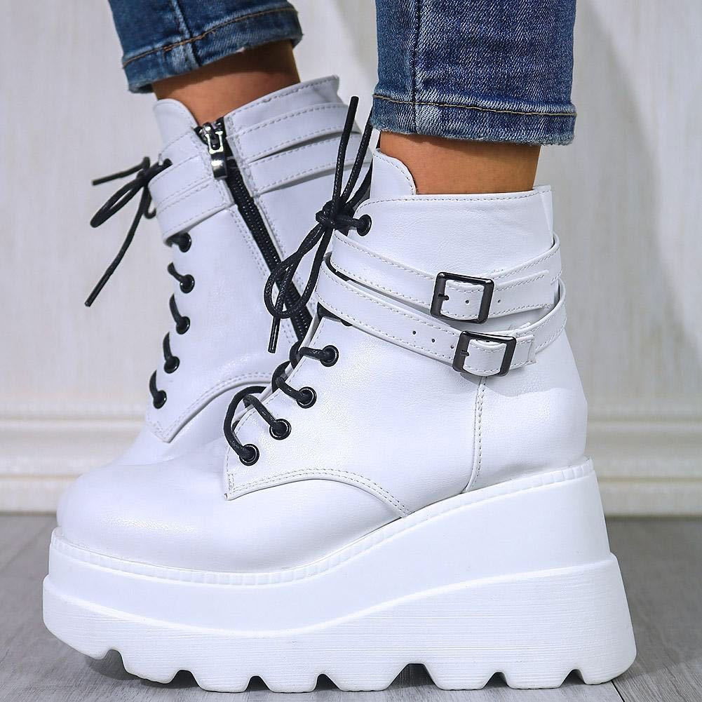 PU Leather Lace-Up Wedge Boots - JDrop.Shop