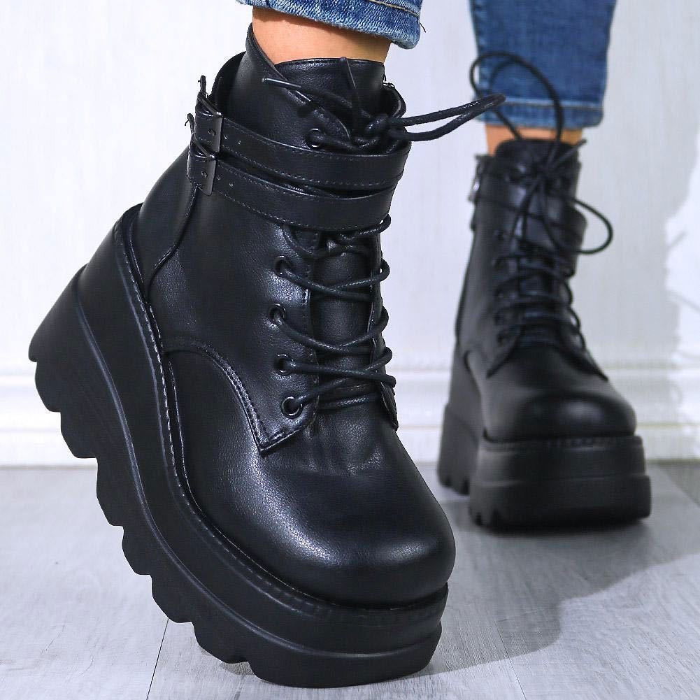 PU Leather Lace-Up Wedge Boots - JDrop.Shop