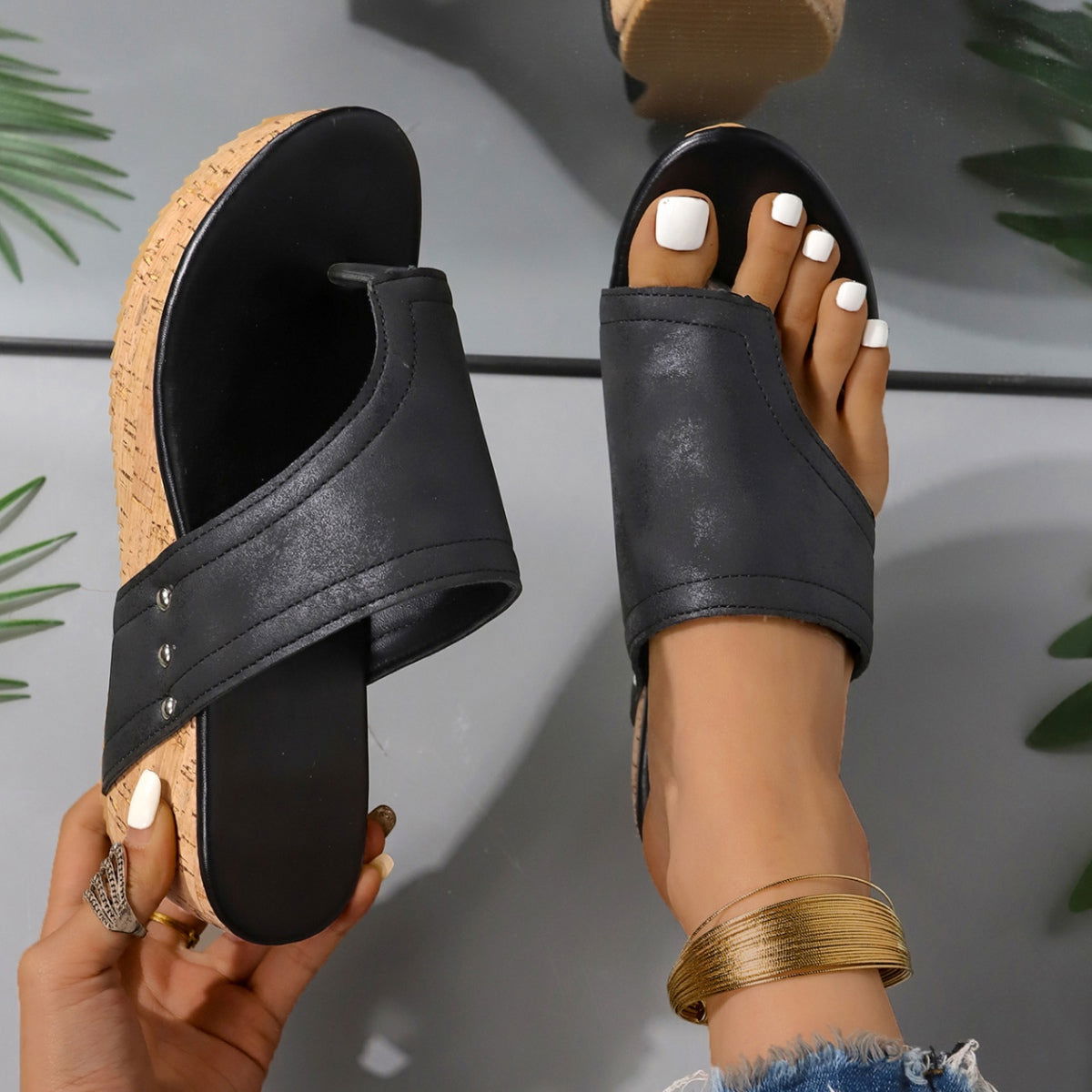 PU Leather Wedge Sandals - JDrop.Shop