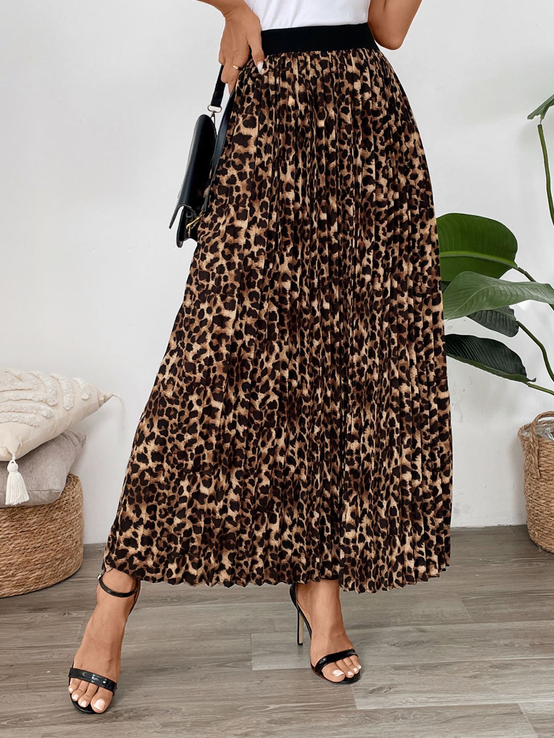 Perfee Pleated Leopard Maxi Skirt - JDrop.Shop