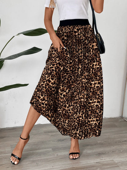 Perfee Pleated Leopard Maxi Skirt - JDrop.Shop