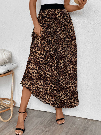 Perfee Pleated Leopard Maxi Skirt - JDrop.Shop