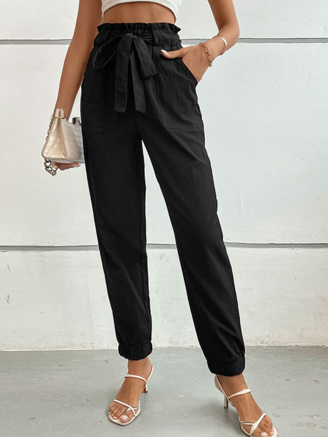 Perfee Tie Front Long Pants - JDrop.Shop