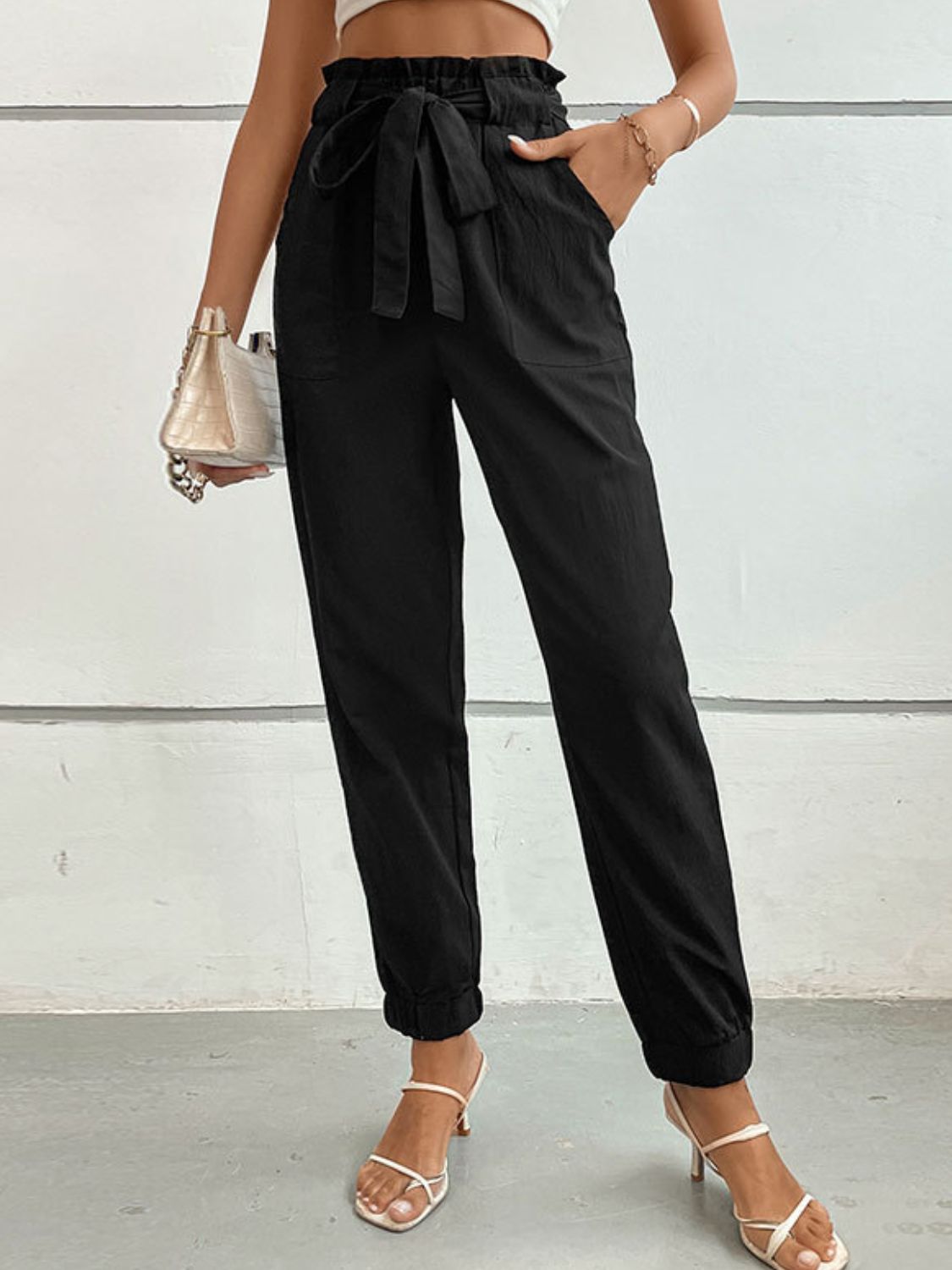 Perfee Tie Front Long Pants - JDrop.Shop