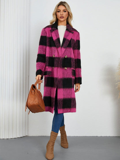 Plaid Double-Breasted Long Sleeve Coat - JDrop.Shop