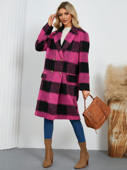 Plaid Double-Breasted Long Sleeve Coat - JDrop.Shop