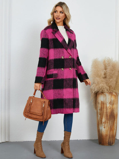 Plaid Double-Breasted Long Sleeve Coat - JDrop.Shop