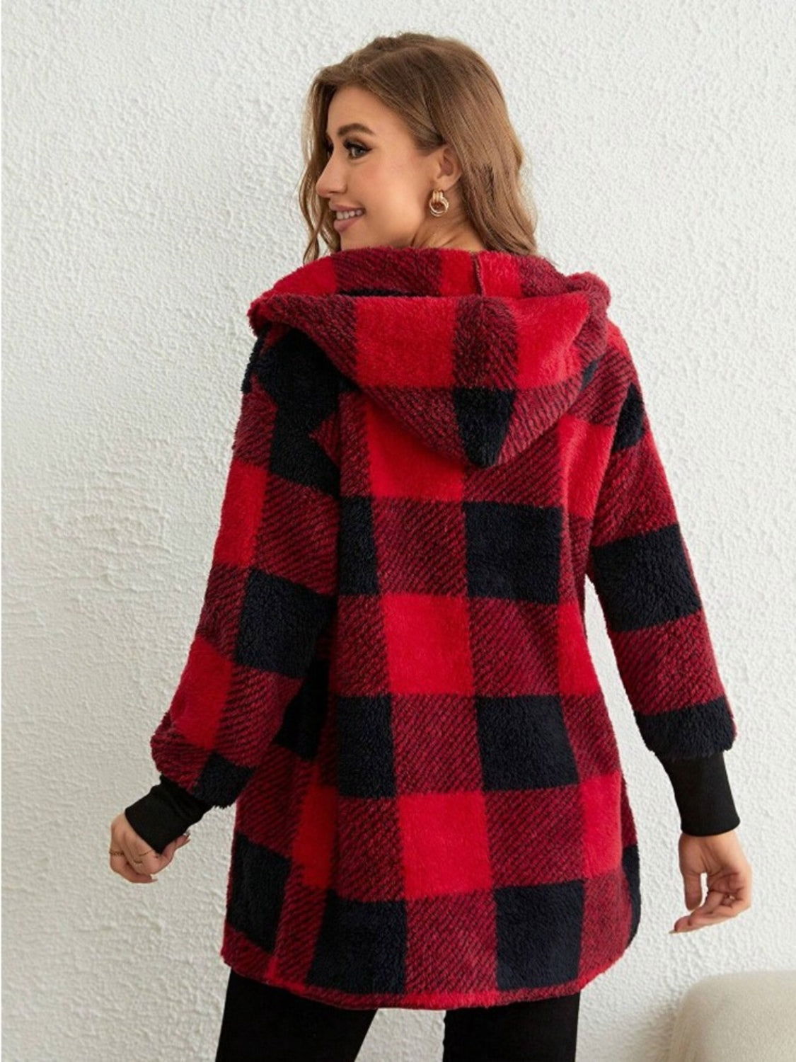 Plaid Long Sleeve Hooded Coat - JDrop.Shop