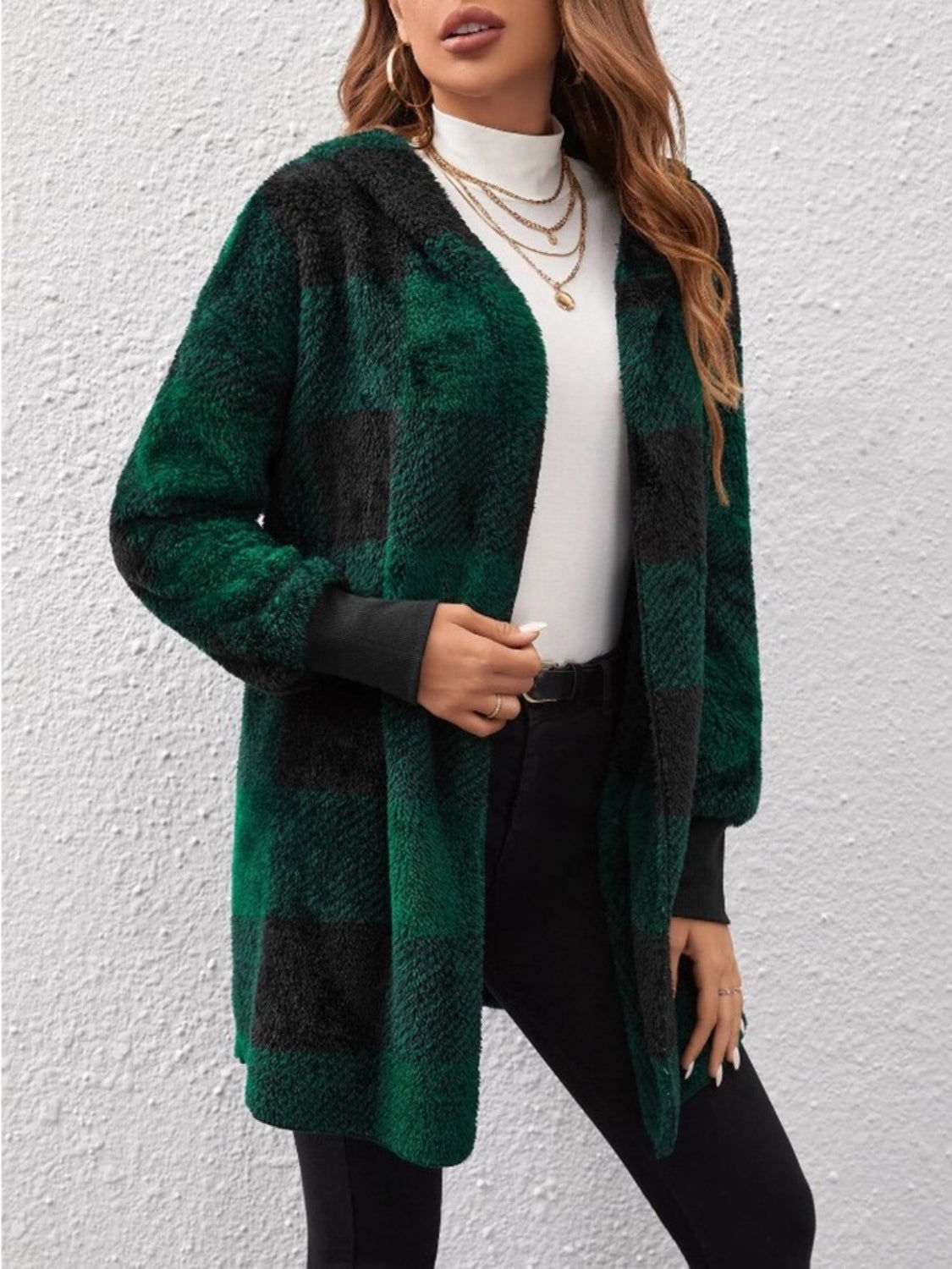 Plaid Long Sleeve Hooded Coat - JDrop.Shop