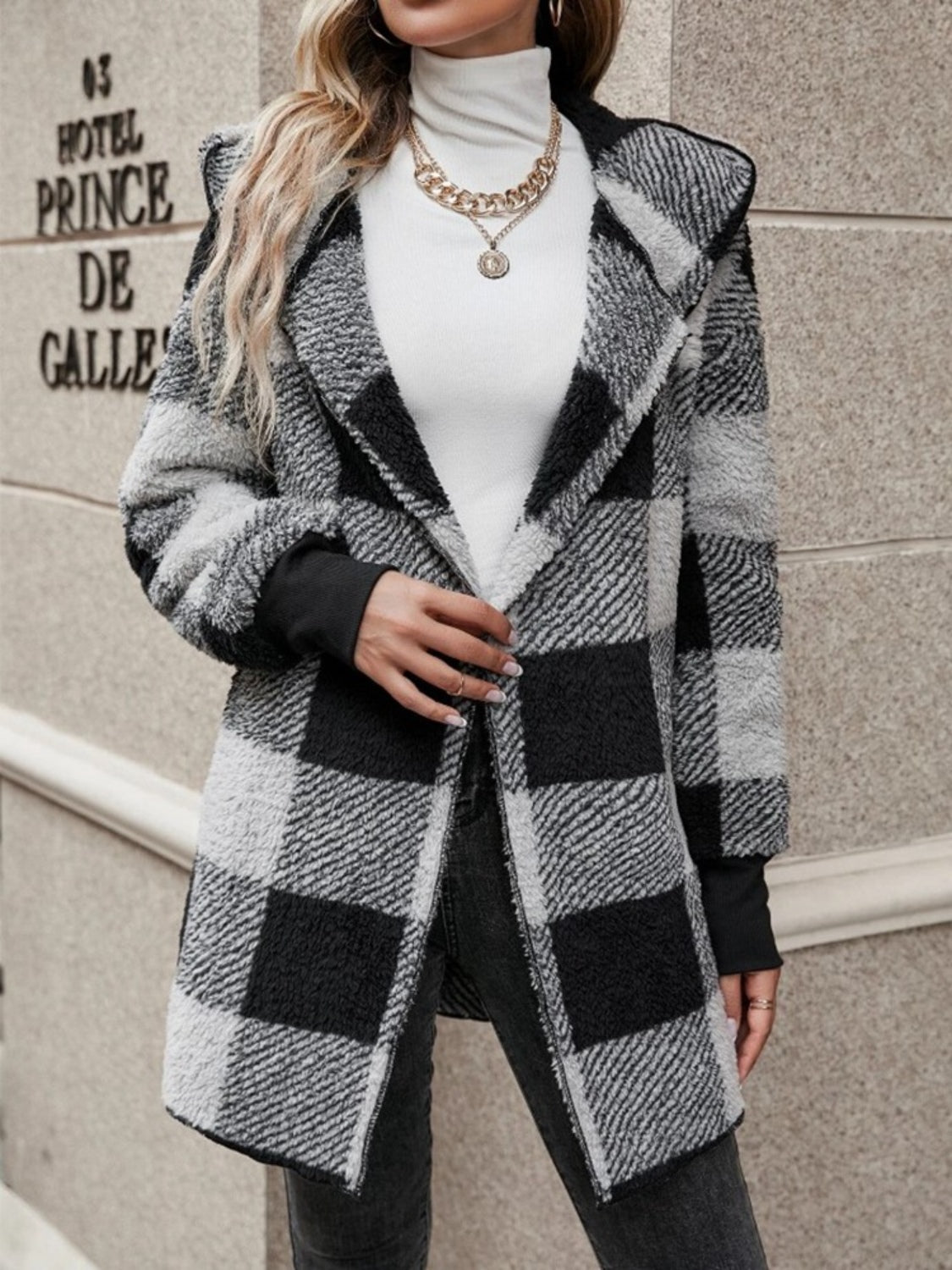 Plaid Long Sleeve Hooded Coat - JDrop.Shop