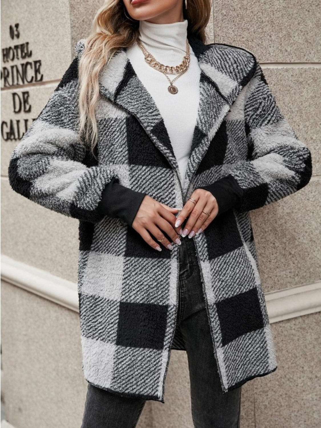 Plaid Long Sleeve Hooded Coat - JDrop.Shop