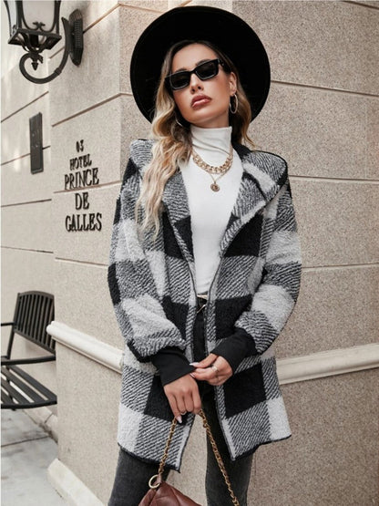 Plaid Long Sleeve Hooded Coat - JDrop.Shop