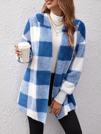 Plaid Long Sleeve Hooded Coat - JDrop.Shop