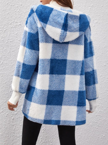 Plaid Long Sleeve Hooded Coat - JDrop.Shop