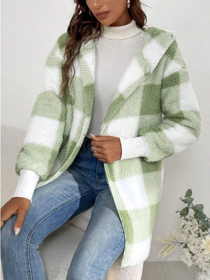 Plaid Long Sleeve Hooded Coat - JDrop.Shop