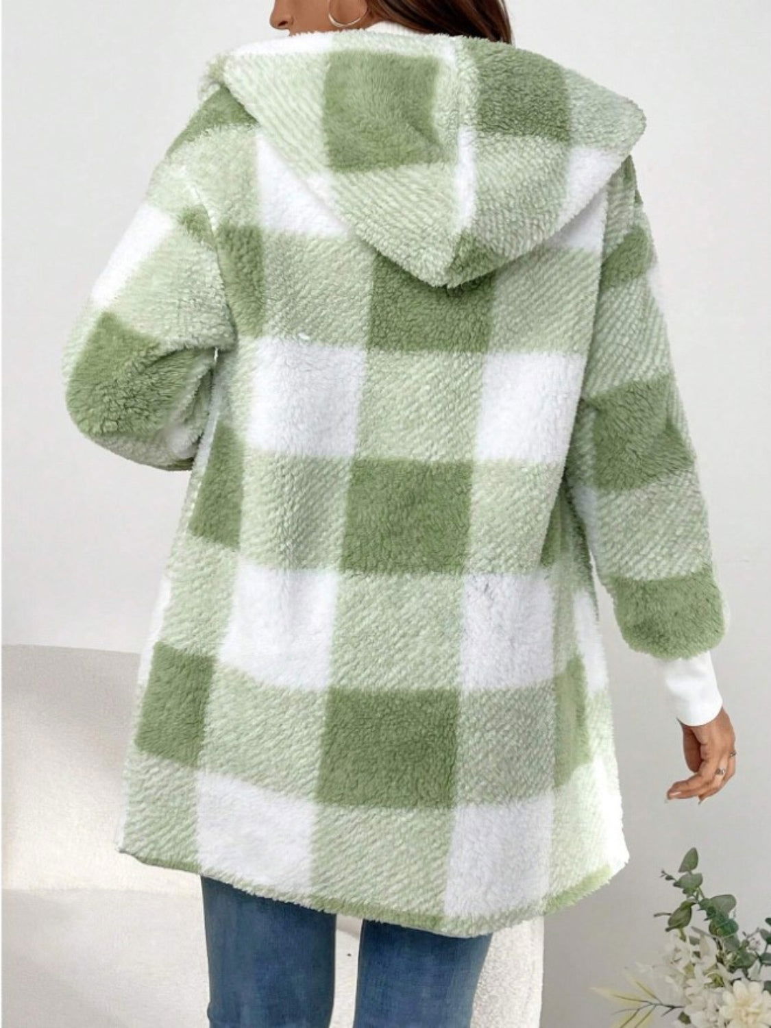 Plaid Long Sleeve Hooded Coat - JDrop.Shop