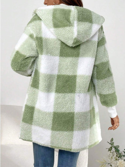 Plaid Long Sleeve Hooded Coat - JDrop.Shop