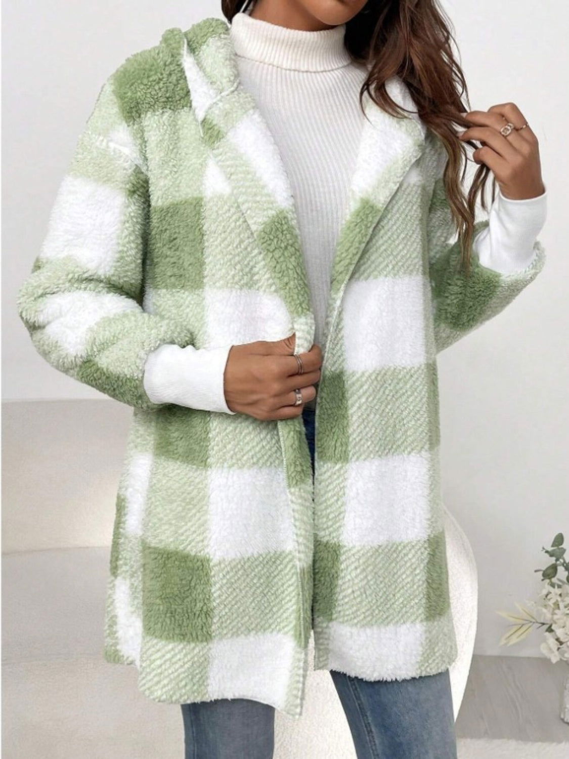 Plaid Long Sleeve Hooded Coat - JDrop.Shop