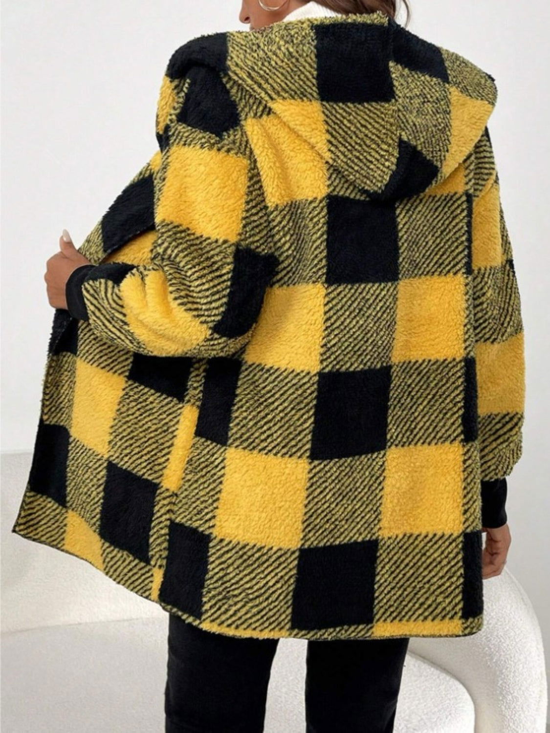 Plaid Long Sleeve Hooded Coat - JDrop.Shop