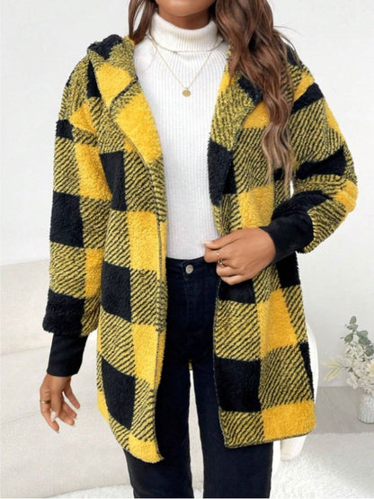 Plaid Long Sleeve Hooded Coat - JDrop.Shop