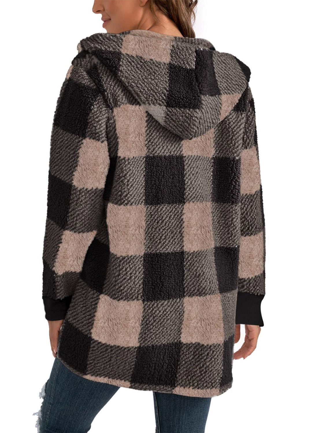 Plaid Long Sleeve Hooded Coat - JDrop.Shop