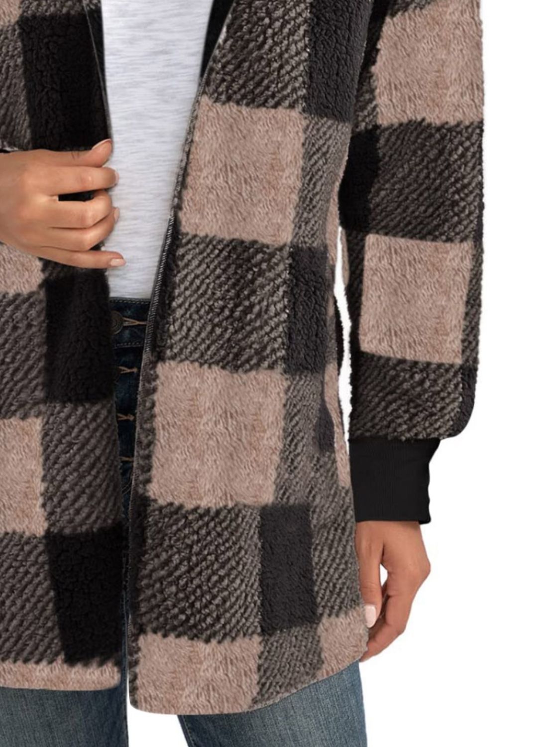 Plaid Long Sleeve Hooded Coat - JDrop.Shop