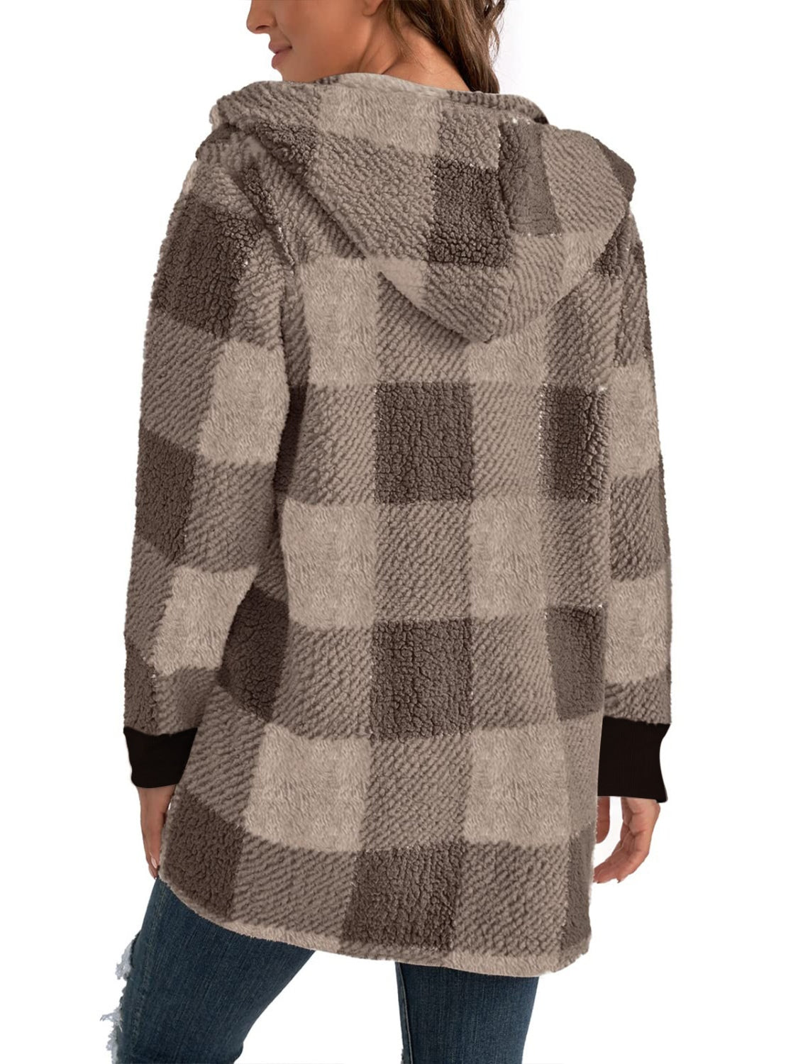 Plaid Long Sleeve Hooded Coat - JDrop.Shop