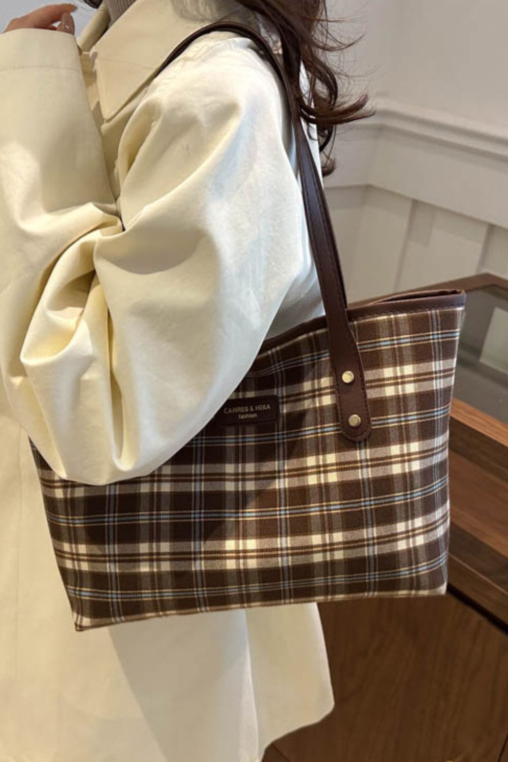 Plaid PU Leather Tote Bag - JDrop.Shop