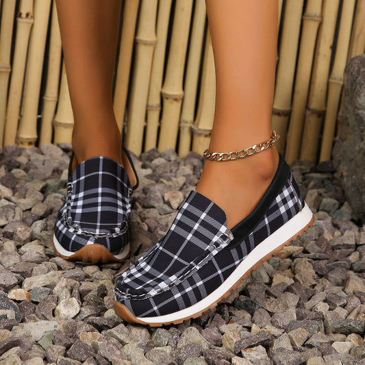 Plaid Round Toe Slip-Ons - JDrop.Shop