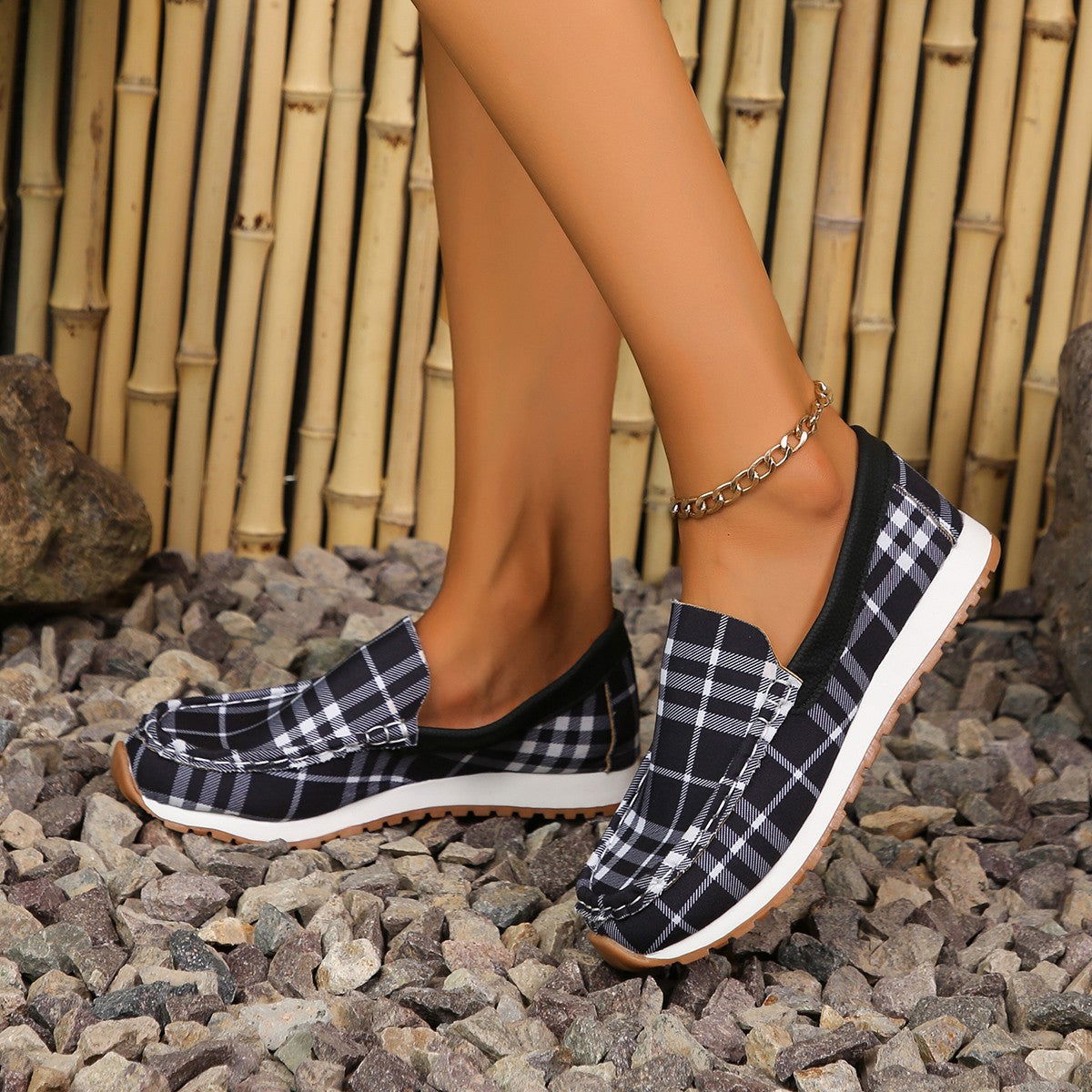 Plaid Round Toe Slip-Ons - JDrop.Shop